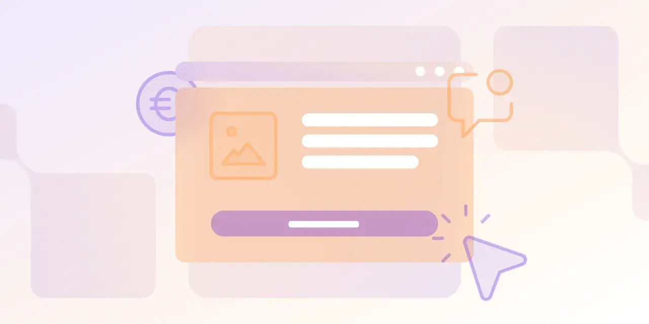 Grafika ilustruje okno dialogowe z ikoną obrazu, tekstem i przyciskiem, symbolizując reklamę online. Zastanawiasz się, cpc co to? To koszt za kliknięcie.