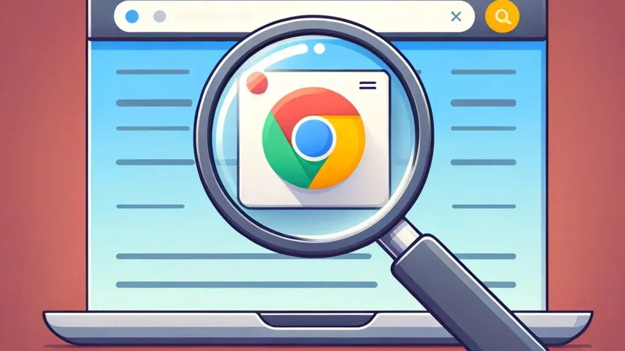 Lupa powiększa ikonę przeglądarki Chrome, wyjaśniając, czym jest favicon.
