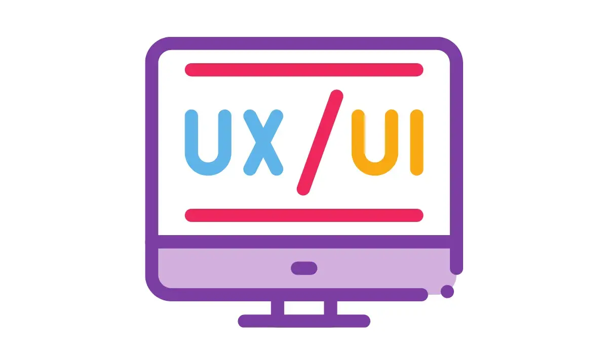 Monitor z napisem UX/UI. Ikona symbolizująca projektowanie doświadczeń użytkownika i interfejsu.