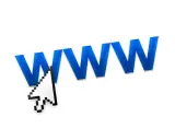 Kursor myszy wskazuje na niebieskie litery "WWW", symbolizujące, co to jest strona internetowa.