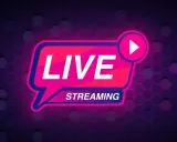 Neonowy napis LIVE STREAMING z ikoną play na tle heksagonalnej siatki. To jest to, co oznacza live streaming.