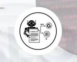 Grafika przedstawia robota trzymającego plik robots.txt, który wpływa na SEO i AI.