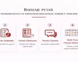 Rodzaje pytań w kwestionariuszu: zamknięte, półotwarte, otwarte i skale ocen.