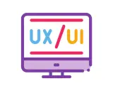 Monitor z napisem UX/UI. Ikona symbolizująca projektowanie doświadczeń użytkownika i interfejsu.