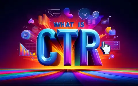 Co to CTR? Wielkie, błyszczące litery CTR na tle wykresów, ikon i kolorowych pasów. Wskaźnik myszy sugeruje kliknięcie.