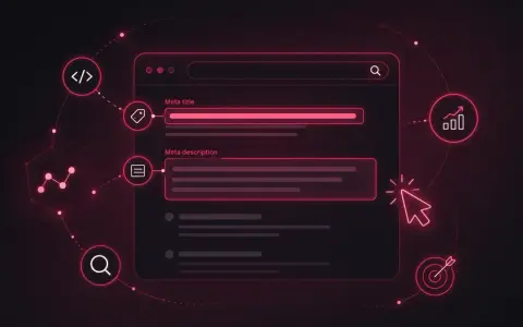 Optymalizacja SEO: pole na meta title, meta description, ikony kodu, tagów, wykresów i wyszukiwania.
