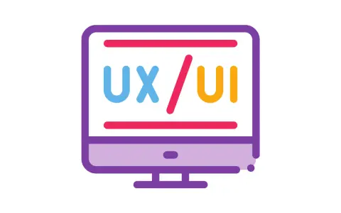 Monitor z napisem UX/UI. Ikona symbolizująca projektowanie doświadczeń użytkownika i interfejsu.