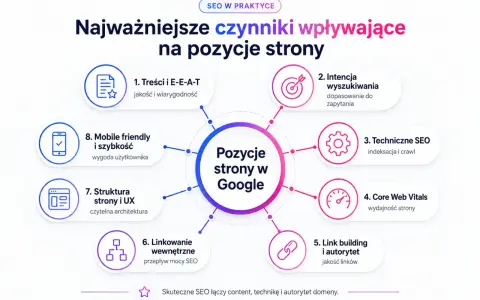 Najważniejsze czynniki wpływające na pozycje strony w Google, od treści po linkowanie. To klucz do zrozumienia najczęstszych wyszukiwań Google.