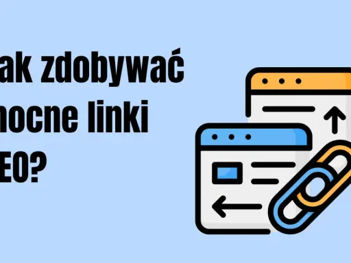 Jak zdobywać mocne linki SEO? Grafika przedstawia ikonę łańcucha symbolizującą linkowanie zewnętrzne i okna przeglądarki.