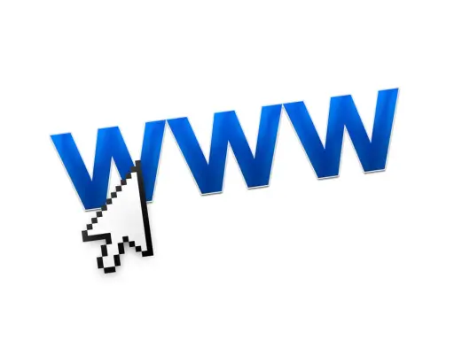 Kursor myszy wskazuje na niebieskie litery "WWW", symbolizujące, co to jest strona internetowa.