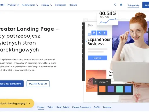 Kreator landing page z interfejsem do tworzenia stron marketingowych. Zobacz, jak łatwo zbudować swoją obecność online.