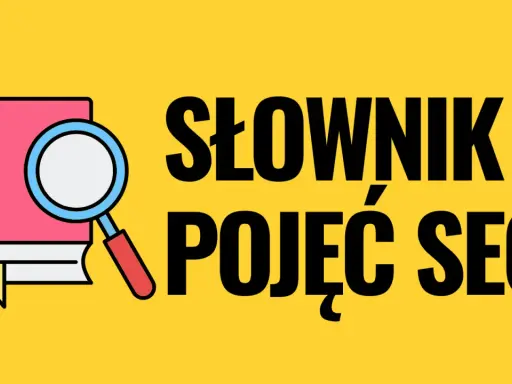 Ilustracja przedstawia książkę z lupą, symbolizującą słownik pojęć SEO.