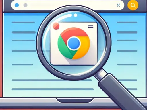 Lupa powiększa ikonę przeglądarki Chrome, wyjaśniając, czym jest favicon.