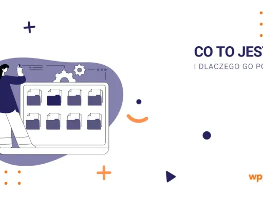 Ilustracja wyjaśnia, co to FTP i dlaczego jest potrzebne. Widzimy kobietę zarządzającą plikami na ekranie.