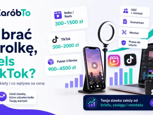 Ile wyświetleń na TikToku to dużo? Grafika pokazuje stawki za rolki, Reels i TikToka, od 300 do 4500 zł.