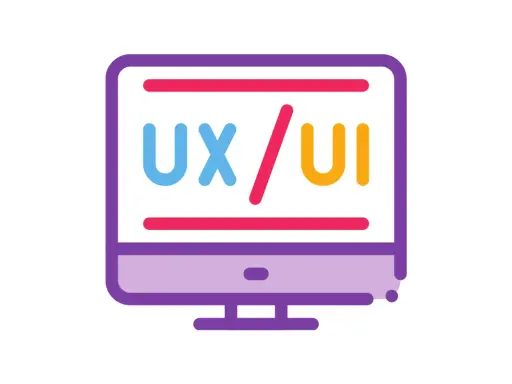 Monitor z napisem UX/UI. Ikona symbolizująca projektowanie doświadczeń użytkownika i interfejsu.