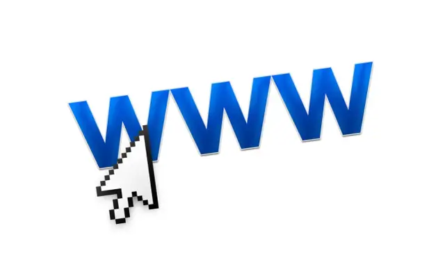 Kursor myszy wskazuje na niebieskie litery "WWW", symbolizujące, co to jest strona internetowa.