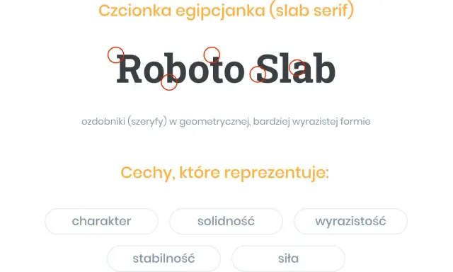 Czcionka egipcjanka "Roboto Slab" z ozdobnikami (szeryfami) w geometrycznej, wyrazistej formie.