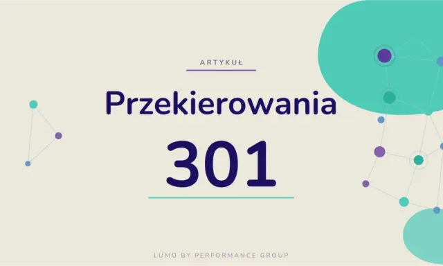 Artykuł o przekierowaniu 301 w pliku htaccess. Grafika z elementami sieciowymi.