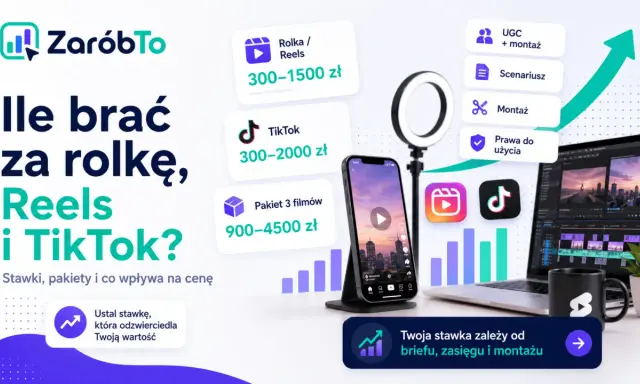 Ile wyświetleń na TikToku to dużo? Grafika pokazuje stawki za rolki, Reels i TikToka, od 300 do 4500 zł.