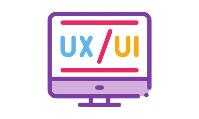 Monitor z napisem UX/UI. Ikona symbolizująca projektowanie doświadczeń użytkownika i interfejsu.