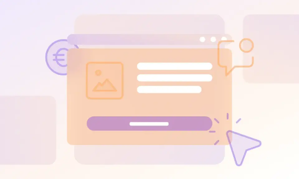 Grafika ilustruje okno dialogowe z ikoną obrazu, tekstem i przyciskiem, symbolizując reklamę online. Zastanawiasz się, cpc co to? To koszt za kliknięcie.
