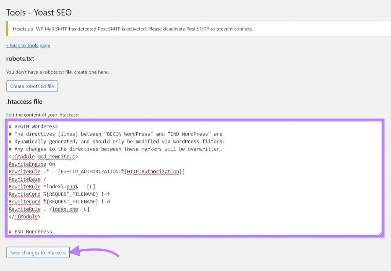 Plik .htaccess z dyrektywami WordPress, w tym regułami dla przekierowanie 301.