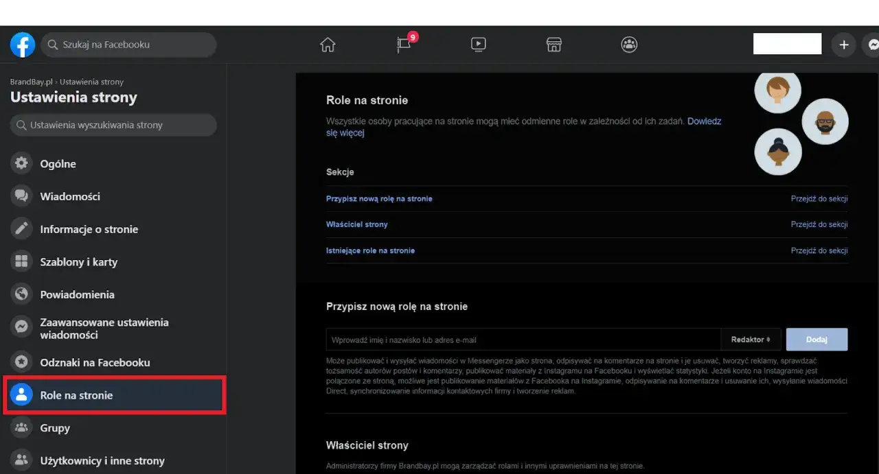 Jak dodać administratora do strony FB? Ustawienia strony, sekcja