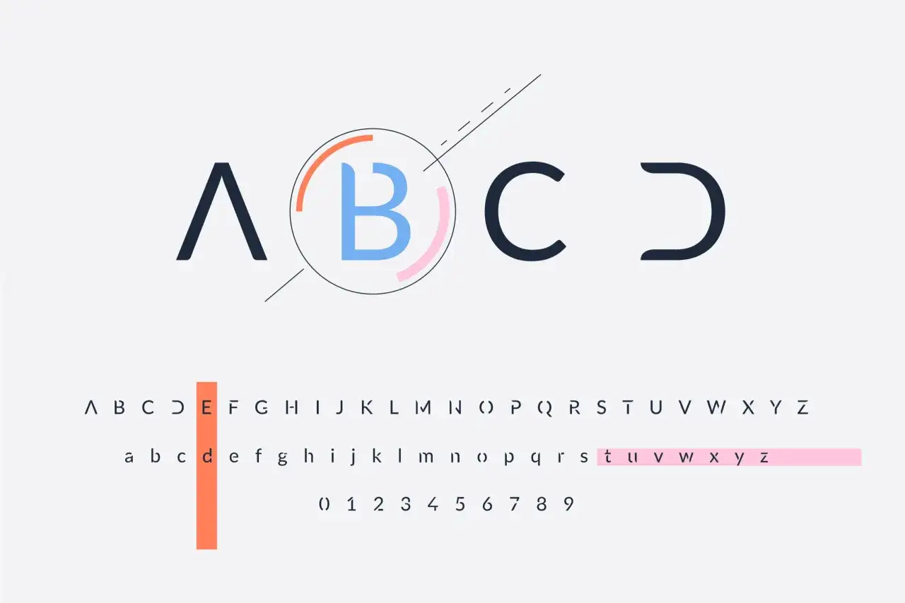 Nowoczesna egipska czcionka prezentuje litery alfabetu, cyfry i symbole.