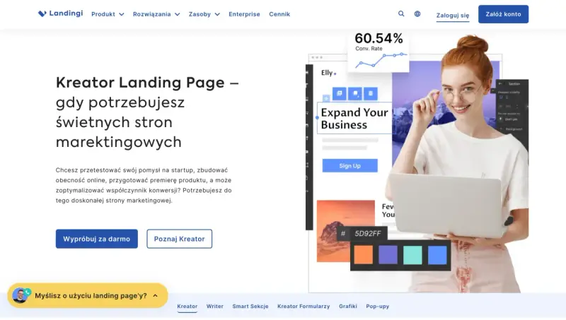 Kreator landing page z interfejsem do tworzenia stron marketingowych. Zobacz, jak łatwo zbudować swoją obecność online.